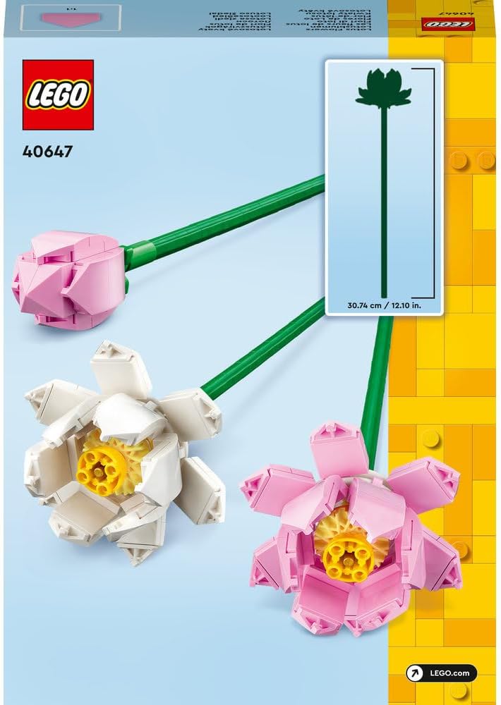 LEGO Botanicals Lotus Flowers - Faux Flower Bouquet Building Set for 8+ Year Old Girls and Boys - Bedroom Decoration or Desk Decor - Botanical Collection Birthday Gift Idea - 40647