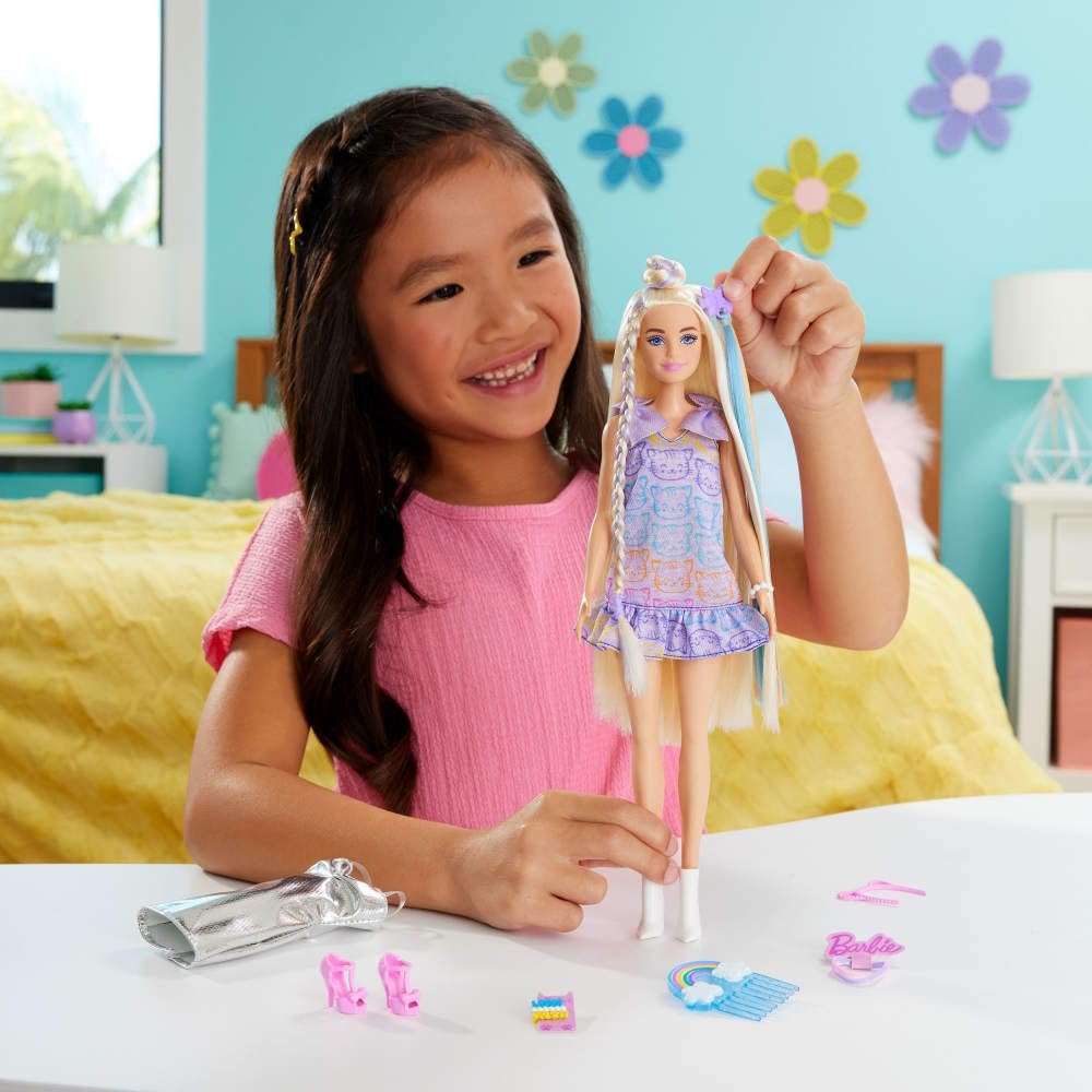 Barbie Fun & Fancy Doll & Accessories, Blonde Fashion Doll with Extra-Long Hair & 2 Looks, Including Silver Metallic Dress & Hair Extension