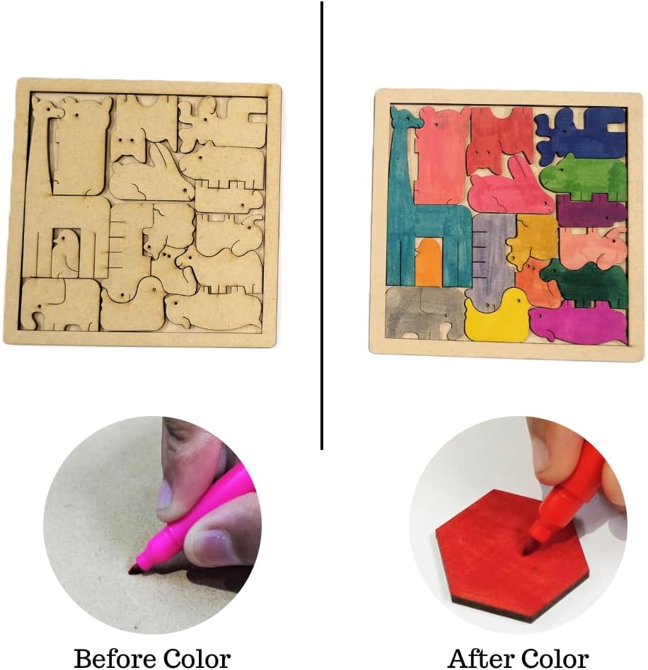 Color Your Own Animal Puzzle 16 Pieces with Sketch Color Kit Creative DIY Puzzle for Kids Ages 4+