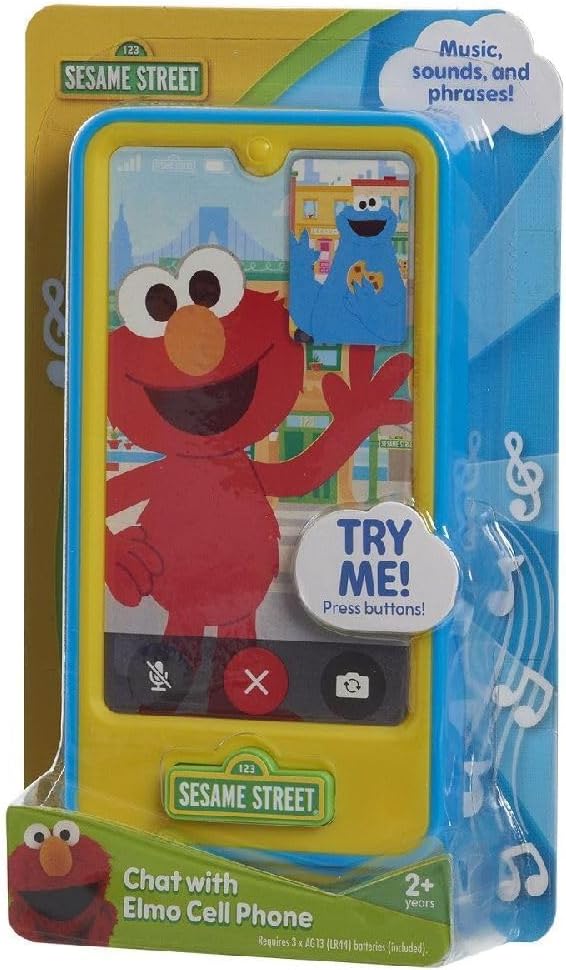 Sesame Street Chat with Elmo Cell Phone, Handheld Interactive Roleplay Toy with Sounds and Music, Pretend Play Phone, Offically Licensed by Just Play for Toddlers Ages 2 and Up