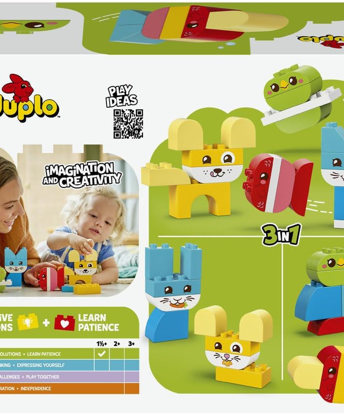 LEGO DUPLO 3 in 1 Creative Cute Pets - Educational Fine Motor Skills Toy for Toddlers - Animal Figures incl. Dog, Cat, Bird & Fish - Birthday Gift for 1+ Year Old Babies, Girls & Boys - 10477