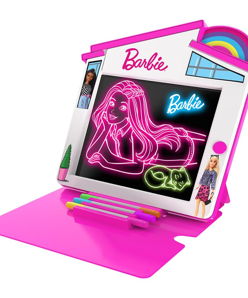 Barbie Dreamhouse Premium Glow Pad Battery Operated with Neon LED Effects, Reusable Drawing Board with Markers and Storage, Creative Art Toy for Kids, 3Y+ Years