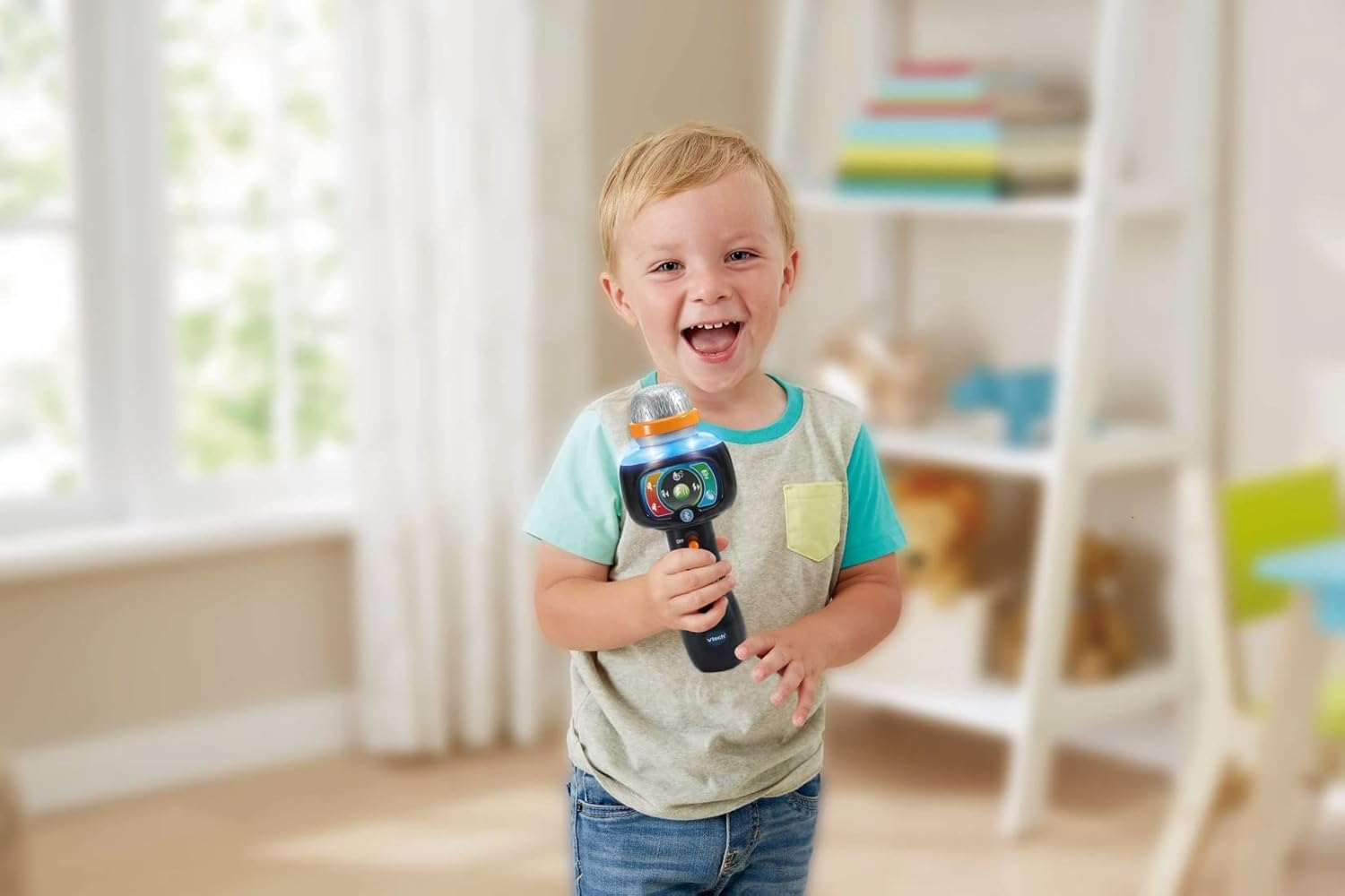 VTech Singing Sounds Microphone Musical Toy with Bluetooth Voice Effects Lights and Built In Songs for Kids Ages 2 to 4 Plus