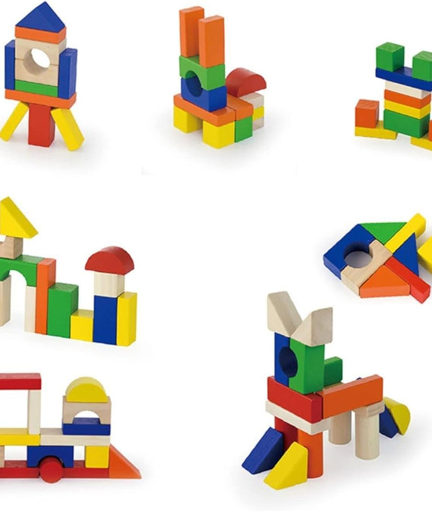 VIGA 100-Piece Wooden Building Blocks Set for Toddlers, Multicolored Montessori Construction Toy, Creative Learning Blocks, Ages 2+