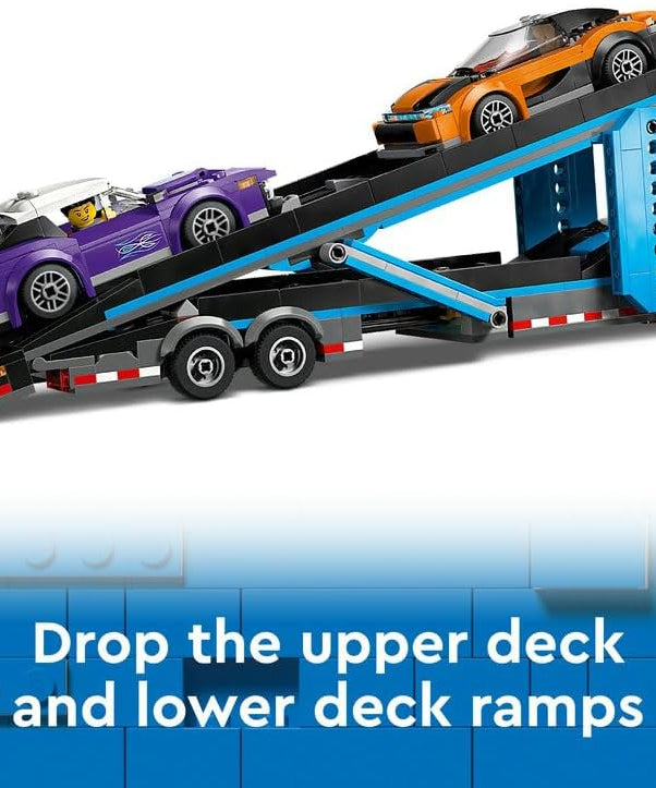 LEGO City Car Transporter Truck with Sports Cars, 4 Vehicle Toy Set for 7 Plus Year Old Kids, Boys & Girls, with Trailer and 4 Minifigures for Imaginative Play, Creative Gift Idea 60408