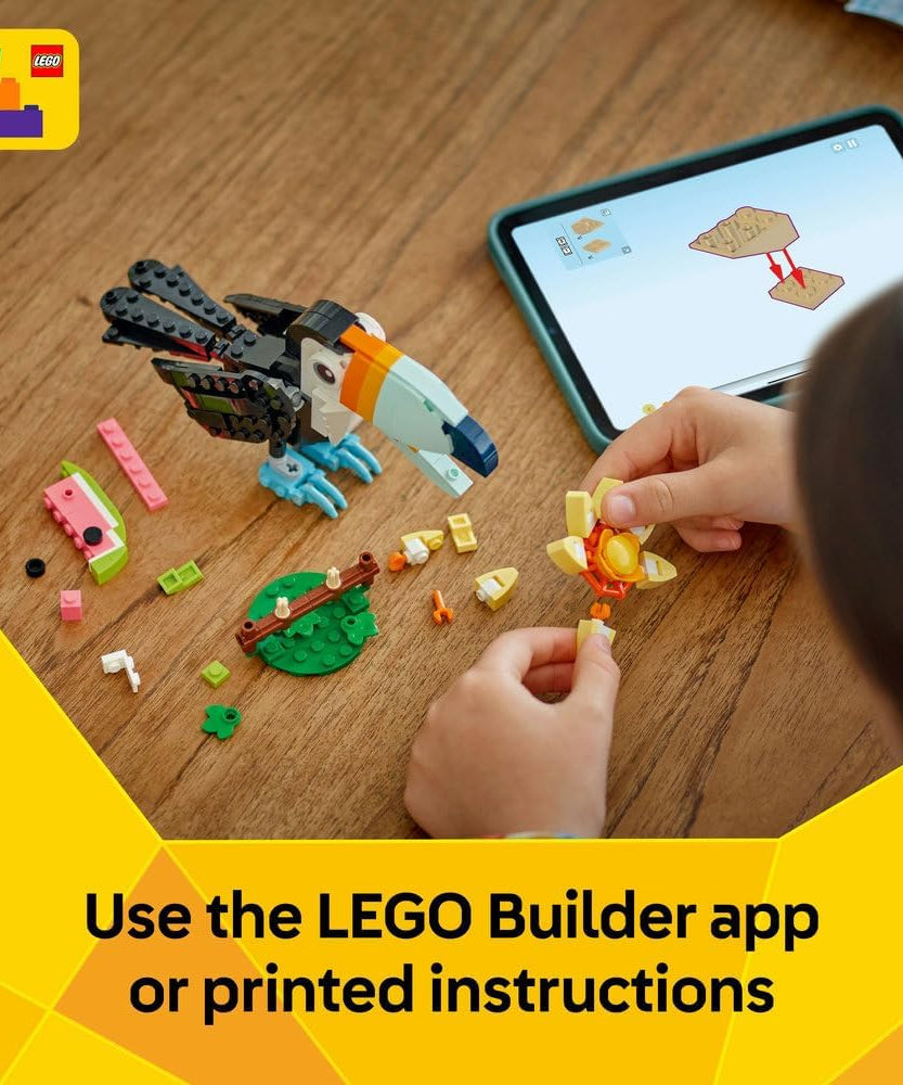 LEGO Creator 3in1 Wild Animals: Tropical Toucan with a Flower - Toy Animal Transforms into a Butterfly Figure or a Tropical Fish - Ramadan Gift for 7+ Year Old Girls & Boys - 31173