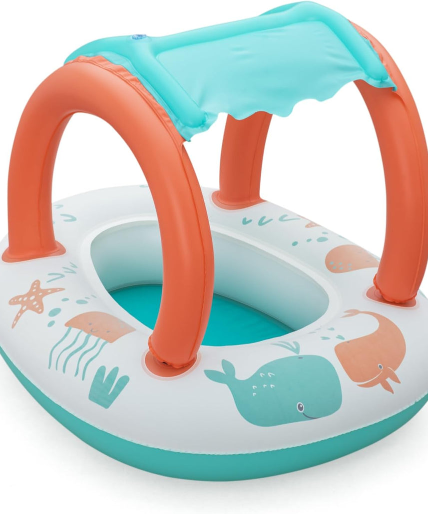 Bestway UV Care Comfort Plush Shaded Baby Boat Sea Animals 84X67cm, Outdoor & Indoor Relaxation & Play, Pool Baby Boats & Rafts, Soft Smooth Comfort Velvet-like Material