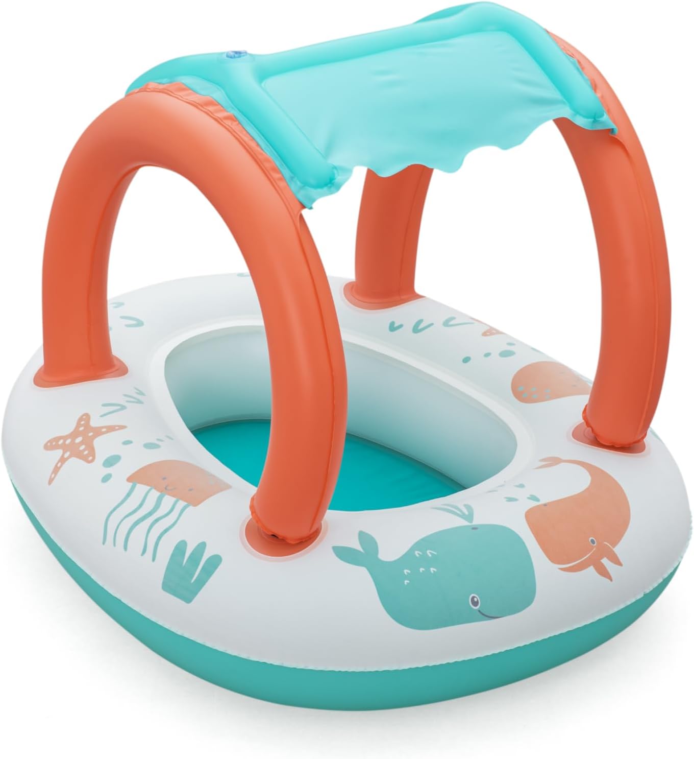 Bestway UV Care Comfort Plush Shaded Baby Boat Sea Animals 84X67cm, Outdoor & Indoor Relaxation & Play, Pool Baby Boats & Rafts, Soft Smooth Comfort Velvet-like Material