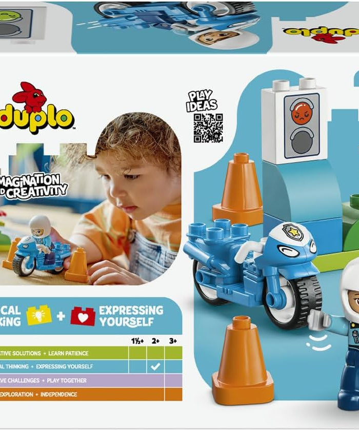 LEGO DUPLO Blue Police Motorcycle - Educational Motor Skills Toy for Toddlers - incl. a Motorbike, Officer Figure, Traffic Lights - Birthday Gift for 2+ Year Old Boys & Girls - 10471