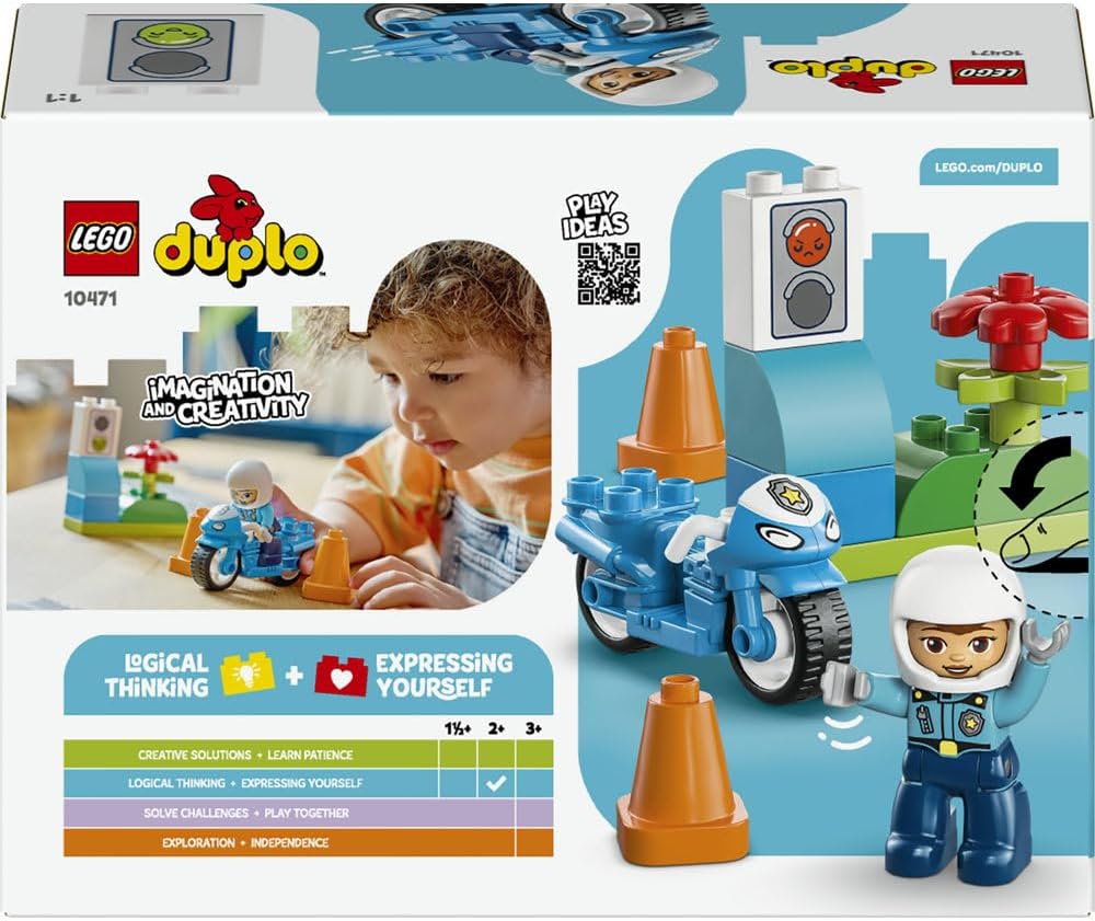 LEGO DUPLO Blue Police Motorcycle - Educational Motor Skills Toy for Toddlers - incl. a Motorbike, Officer Figure, Traffic Lights - Birthday Gift for 2+ Year Old Boys & Girls - 10471