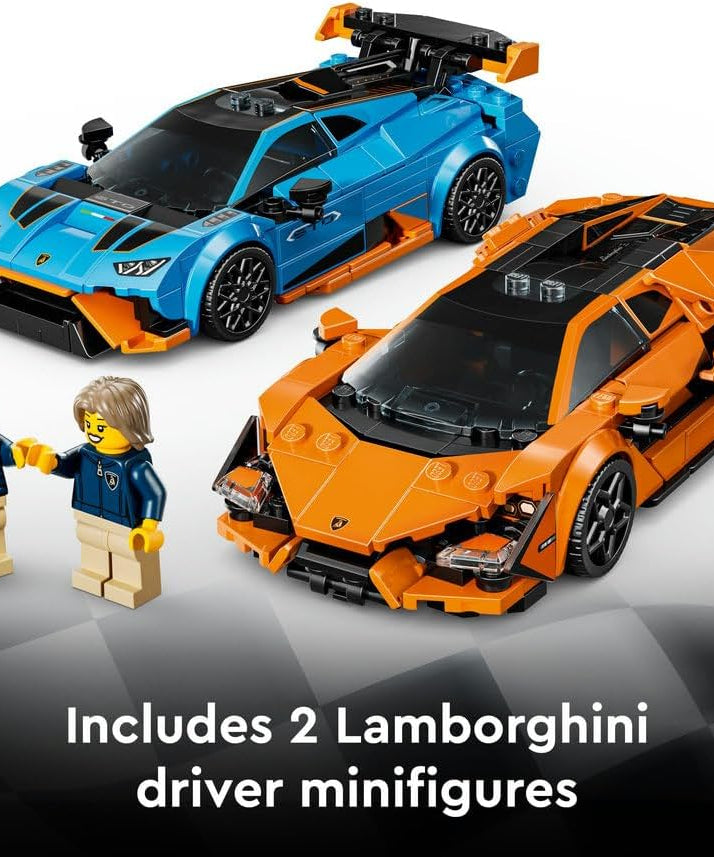 LEGO Speed Champions Lamborghini Revuelto & Huracán STO - Toy Race Cars Model Kit incl. 2 Driver Minifigures - Ramadan Gift for 10+ Year Old Boys - 77238