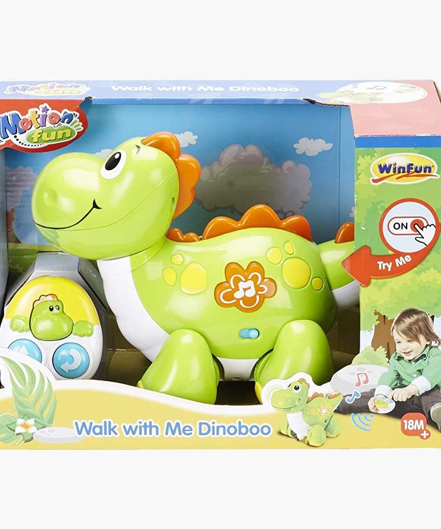 Winfun Walk with Me Dinoboo, Light-Up Musical Dino Walker with Sounds + Pull-Along Activity Toy for Toddlers 18M+ , Interactive Dinosaur Toy with Lights Music and Learning Fun