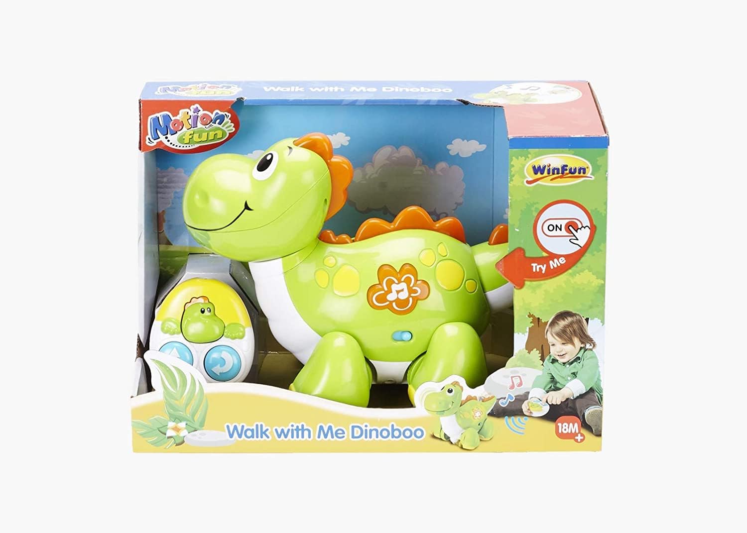 Winfun Walk with Me Dinoboo, Light-Up Musical Dino Walker with Sounds + Pull-Along Activity Toy for Toddlers 18M+ , Interactive Dinosaur Toy with Lights Music and Learning Fun