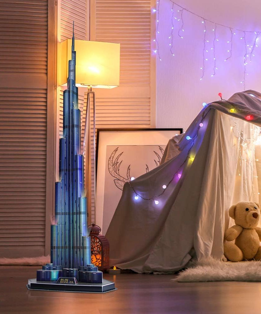 CubicFun 3D Puzzle LED Burj Khalifa Dubai Model Kit 136 Pieces Architecture Building Set for Adults + Teens Souvenir Display Gift