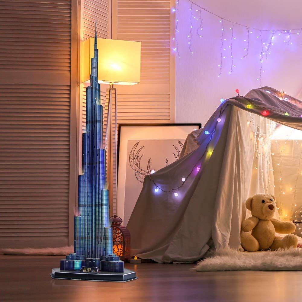 CubicFun 3D Puzzle LED Burj Khalifa Dubai Model Kit 136 Pieces Architecture Building Set for Adults + Teens Souvenir Display Gift