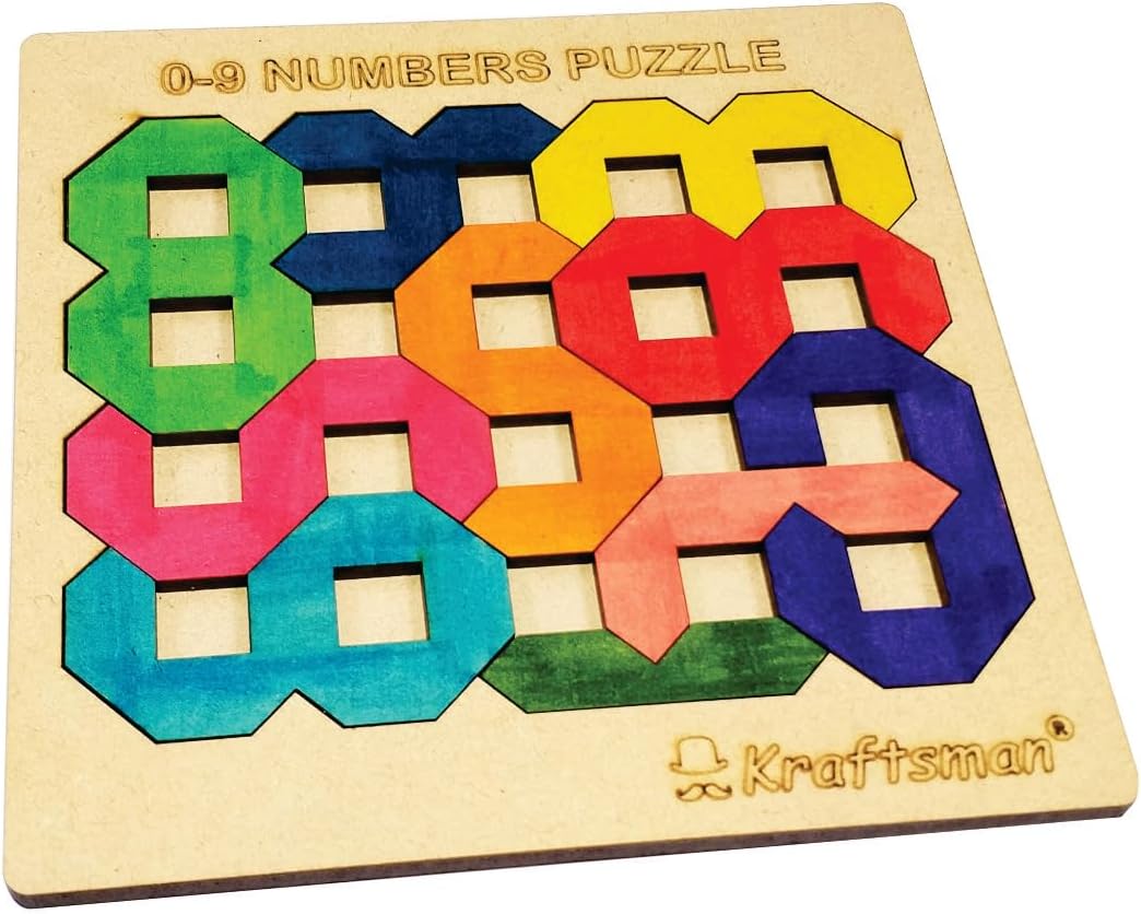 Kraftsman Color Your Own Numbers Puzzle 0–9, DIY Wooden Coloring Puzzle Kit for Kids, Learn Numbers, Creative Art & Learning Toy, Age 4+