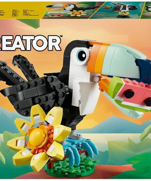 LEGO Creator 3in1 Wild Animals: Tropical Toucan with a Flower - Toy Animal Transforms into a Butterfly Figure or a Tropical Fish - Ramadan Gift for 7+ Year Old Girls & Boys - 31173