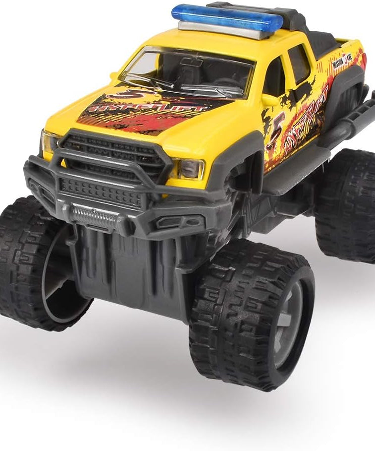 Dickie Toys Rally Monster Pull Back Toy Car 15cm, Monster Truck with Rubber Tyres, Extreme Suspension & Opening Doors, Random Color Assortment, Ages 3+