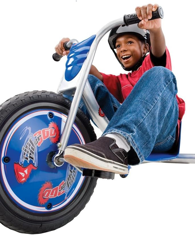 Razor RipRider 360 Caster Trike, Blue, Dual Inclined Caster Wheels, MX-Style Handlebars, Steel Frame, Spinning and Drifting Ride-On Toy for 5+ Kids