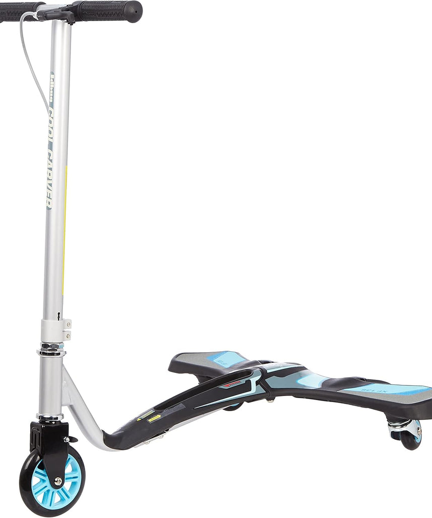 سكوتر JD Bug Cool Carver ثلاثي العجلات أزرق، هيكل معدني قابل للطي، عجلة أمامية من البولي يوريثان مقاس 5 بوصات، عجلات خلفية دوارة مقاس 3 بوصات، سعة تحميل 65 كجم، مناسب للأعمار من 5 سنوات فما فوق، سكوتر للأطفال
