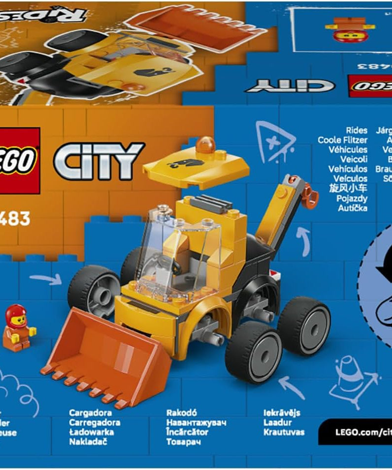 LEGO City Rides – Construction Loader Toy - Excavator Building Set w/a Worker Junior Minifigure - Party Bag Fillers - Small Collectible Gift for 5+ Year Old Boys - 60483