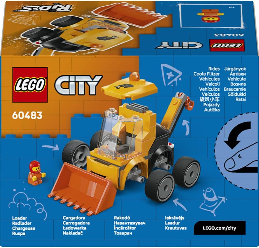 LEGO City Rides – Construction Loader Toy - Excavator Building Set w/a Worker Junior Minifigure - Party Bag Fillers - Small Collectible Gift for 5+ Year Old Boys - 60483