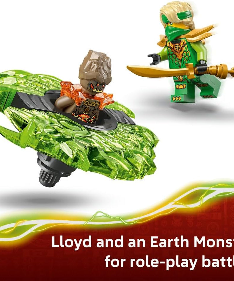 LEGO NINJAGO Lloyd vs. Earth Monster Spinner - Ninja Spinning Toy w/a Launcher, Battling Tops & 2 Minifigures - Birthday Gift for 6+ Year Old Boys & Fans - 71850