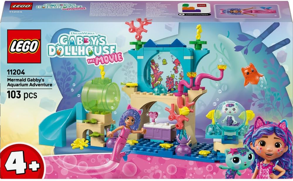 LEGO Gabby's Dollhouse Mermaid Gabby's Aquarium Adventure Toy with Gabby Mini Doll MerCat Figure and Accessories Gift for 4+ Year Old Girls and Movie Fans 11204