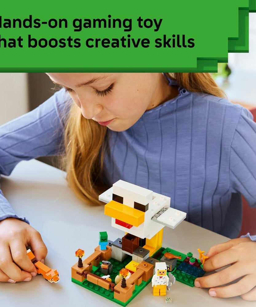 LEGO Minecraft Chicken Farm - Building Toy w/a Chicken Fan Minifigure, Baby Zombie & Fox Mob Figures - Gamer Gift for 7+ Year Old Boys & Girls - 21585