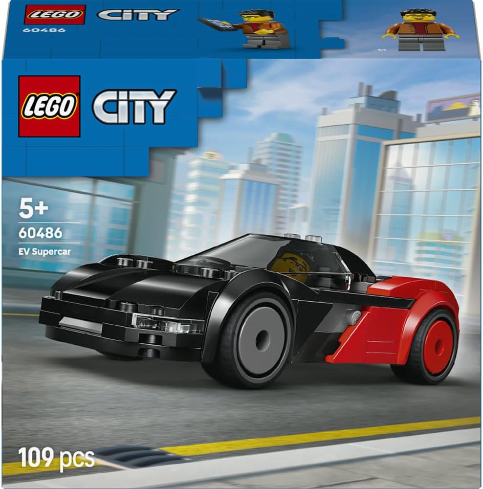 LEGO City EV Supercar Toy - Race Car Model Kit w/a Driver Minifigure - Fine Motor Skills Building Set - Small Birthday Gift Idea for 5+ Year Old Boys - 60486