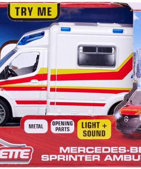 Majorette Grand Series City Mercedes-Benz Sprinter Ambulance Die-Cast, Realistic Emergency Vehicle, One Size