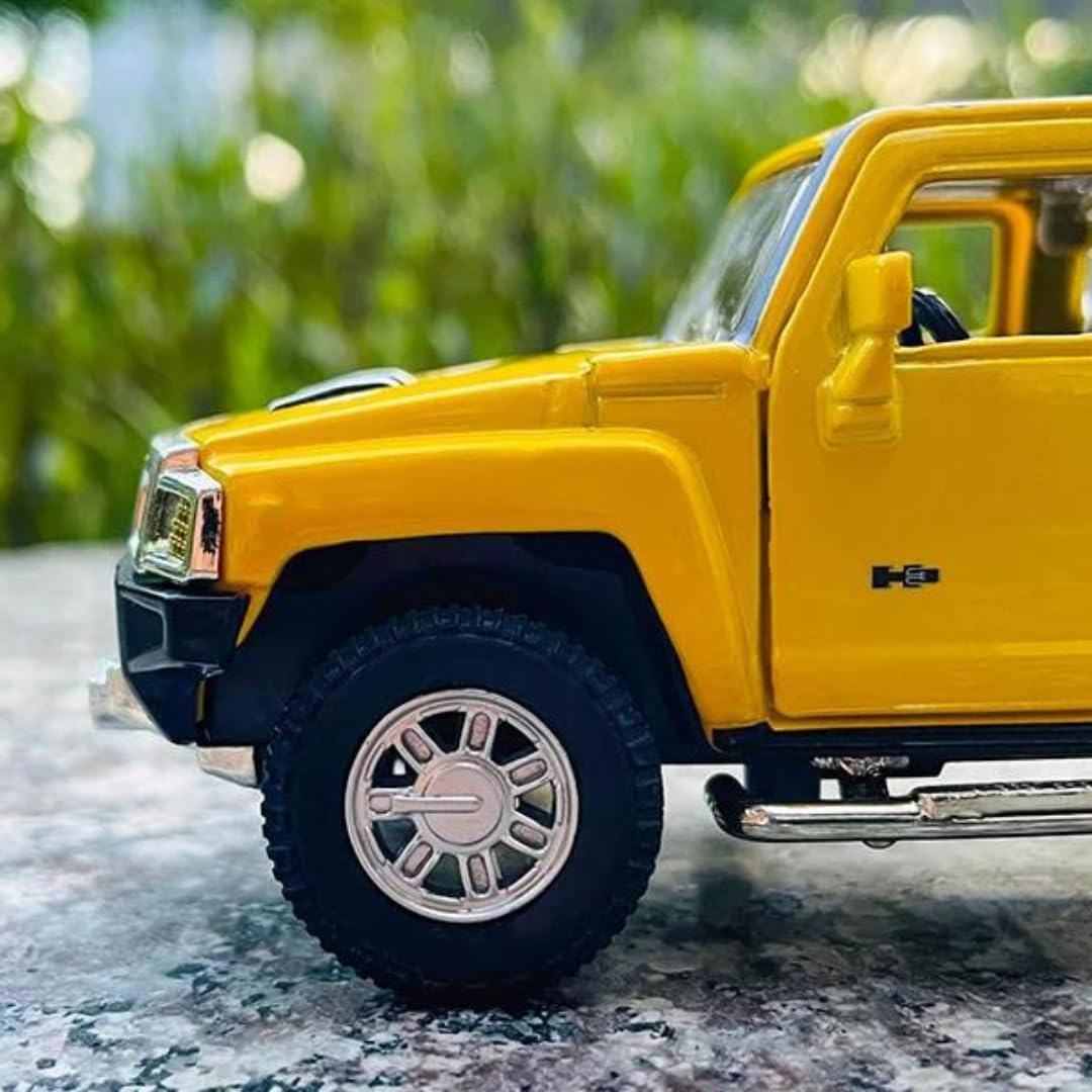 D-power Hummer H3 Die-Cast Model Car – 1:32 Scale, Yellow, Pull-Back SUV Toy, Ages 3+