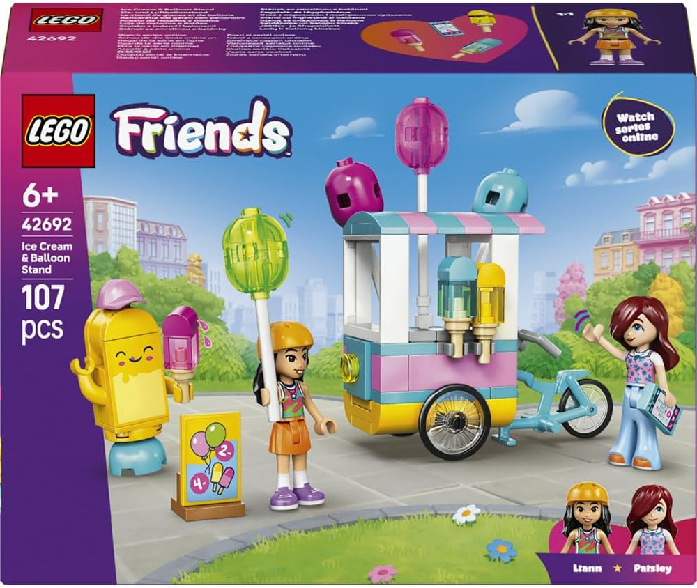 LEGO Friends Ice Cream & Balloon Stand - Toy Shop w/a Bike, 2 Mini Dolls, Play Food Accessories & Ice Pop Mascot - Birthday Gift for 6+ Year Old Girls - 42692