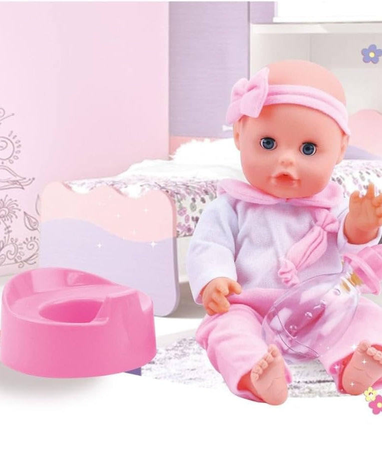 Bambolina Royal Drink and Wet Doll 33cm, Realistic Baby Doll Playset for Kids, Bottle and Potty Included, Ages 3 Years Plus