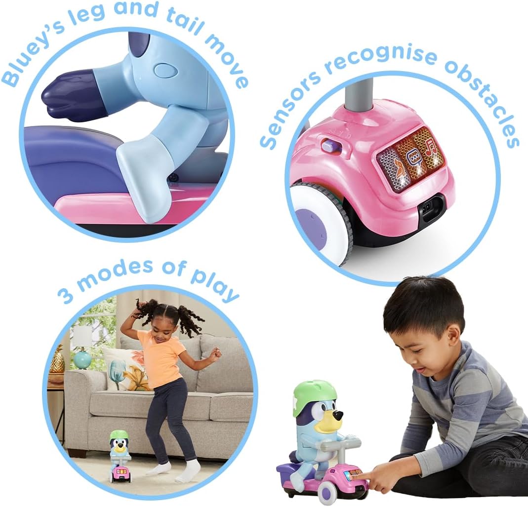 VTech Bluey Scooter Time Bluey, Interactive Toddler Toy with Music, Sounds and Phrases from the TV Show, Educational Play, Motor Skill Development, Dance and Copycat Games, Ideal Gift for Kids Ages 3-5 Plus, Blue