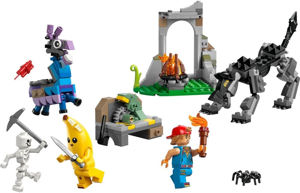 LEGO Fortnite Peely & Sparkplug’s Camp Toy - incl. Wolf & Supply Llama Figures plus a Campfire & 3 Minifigures - Gift for 7+ Year Old Boys, Girls & Gaming Fans - 77075