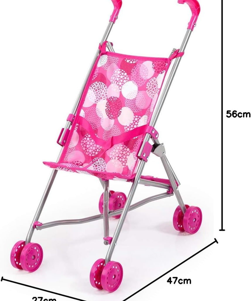 Bayer Dolls Buggy Pink for 46cm Dolls, Foldable Pushchair Stroller with Double Wheels and Safety Belt, 3Y+ Years