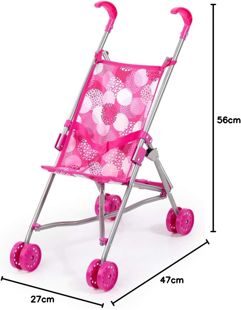 Bayer Dolls Buggy Pink for 46cm Dolls, Foldable Pushchair Stroller with Double Wheels and Safety Belt, 3Y+ Years
