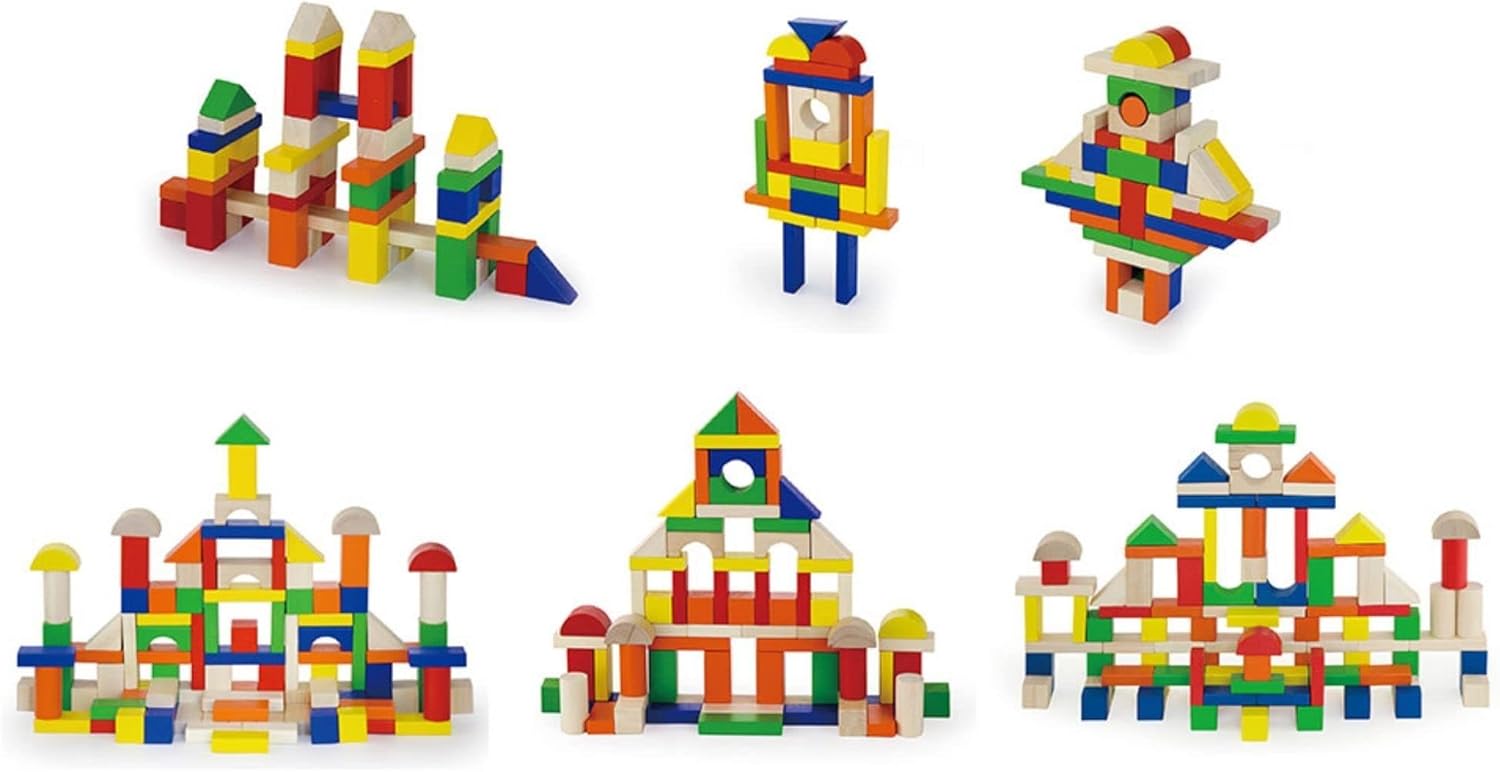 VIGA 100-Piece Wooden Building Blocks Set for Toddlers, Multicolored Montessori Construction Toy, Creative Learning Blocks, Ages 2+