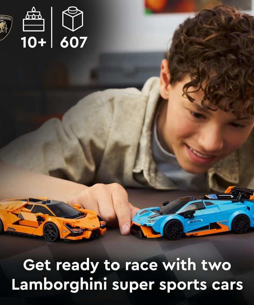 LEGO Speed Champions Lamborghini Revuelto & Huracán STO - Toy Race Cars Model Kit incl. 2 Driver Minifigures - Ramadan Gift for 10+ Year Old Boys - 77238