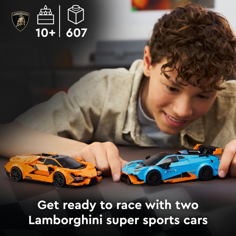 LEGO Speed Champions Lamborghini Revuelto & Huracán STO - Toy Race Cars Model Kit incl. 2 Driver Minifigures - Ramadan Gift for 10+ Year Old Boys - 77238