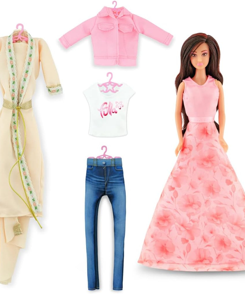 Fulla Doll with Dress-Up Closet, Fashion Wardrobe Playset with Outfits and Accessories, Mix-and-Match Pretend Play Toy for Girls Ages 3 and Up