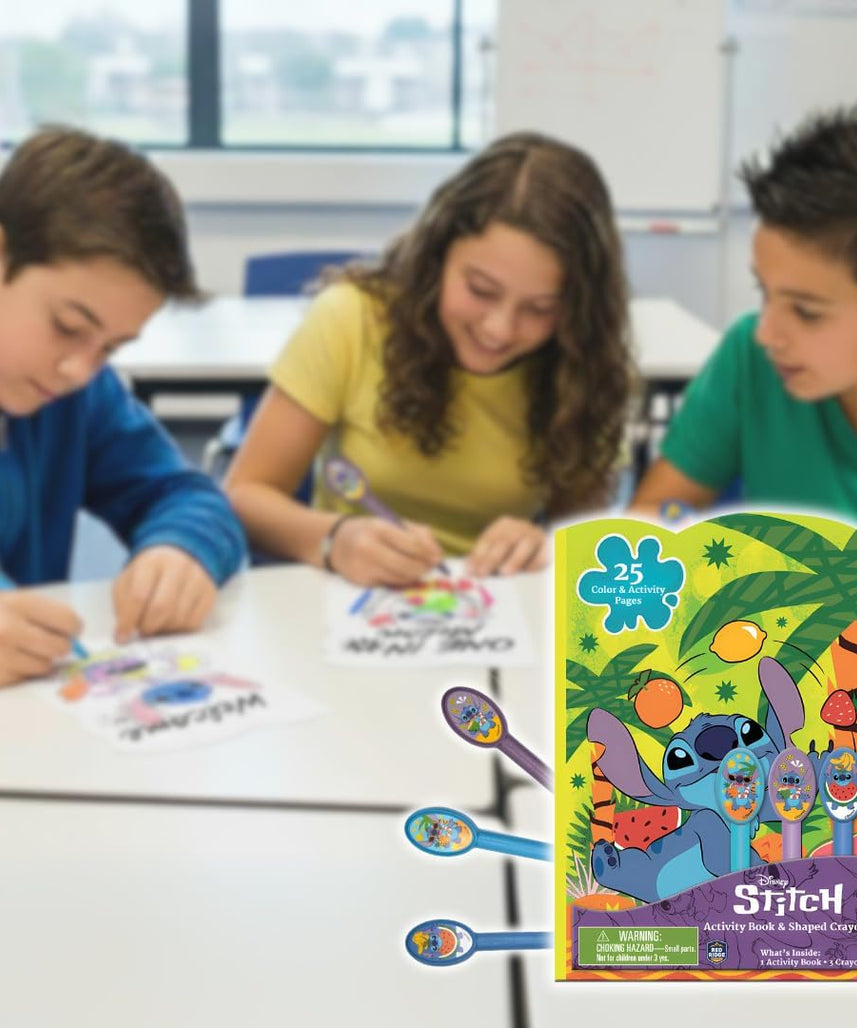Skoodle Stitch Disney Activity Book with Shaped Crayons for Kids, Multicolor