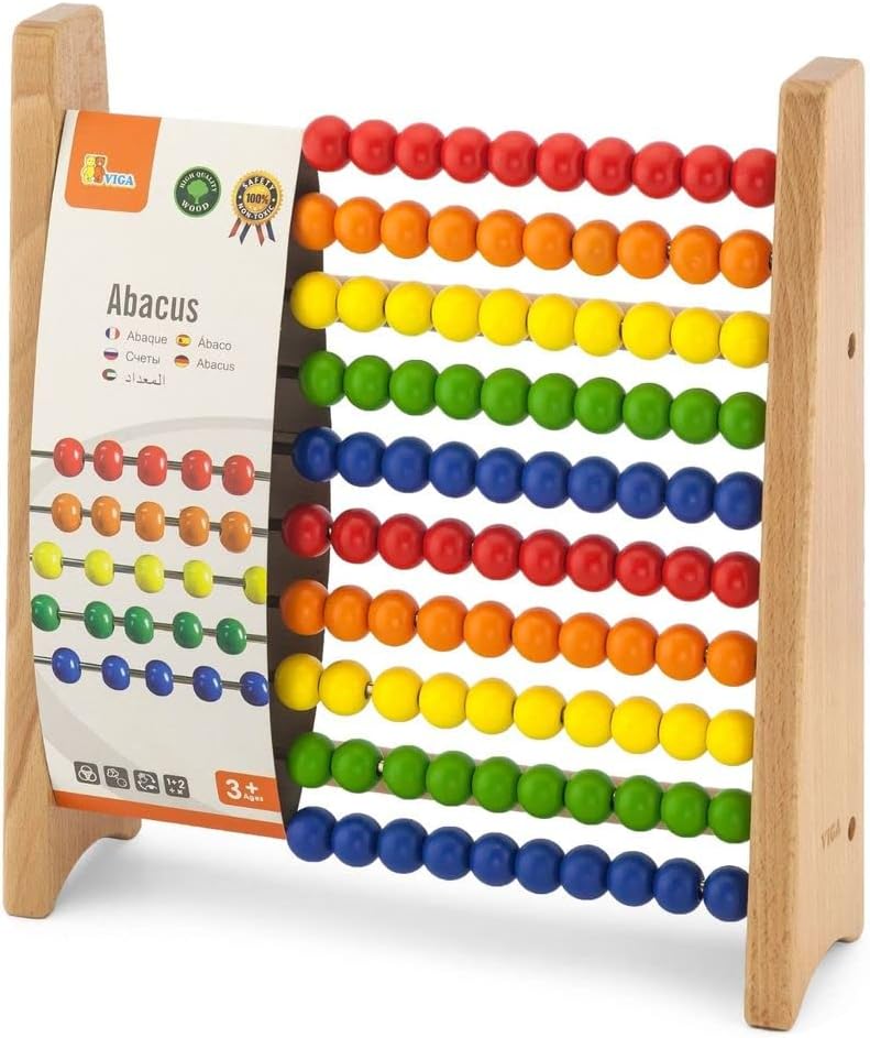 Viga Counting Educational Classic Wooden Circle Abacus Frame For Kids Ages 3+ Years