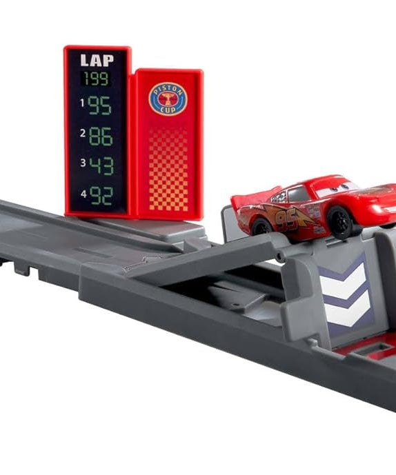 Mattel Disney Pixar Cars Piston Cup Jump & Stunt Runway Playset with Lightning McQueen, 2 Ways to Play, Ages 4+