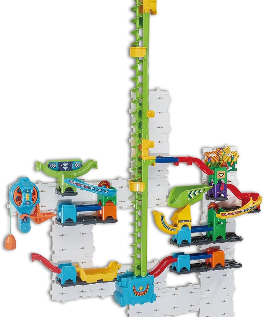 VTech Marble Rush Free Fall Vertical Set, Construction Set for Kids, 93 Building Pieces & 10 Marbles, Interactive Building Toy, Suitable for Ages 6, 7, 8+ Years, English Version