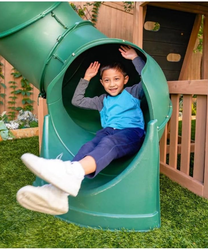 KidKraft Summit View Wooden Swing Set / Playset – Deluxe Outdoor Clubhouse with Slides, Swings, Fireman’s Pole, and Kitchen for Kids Age 3-10 Years