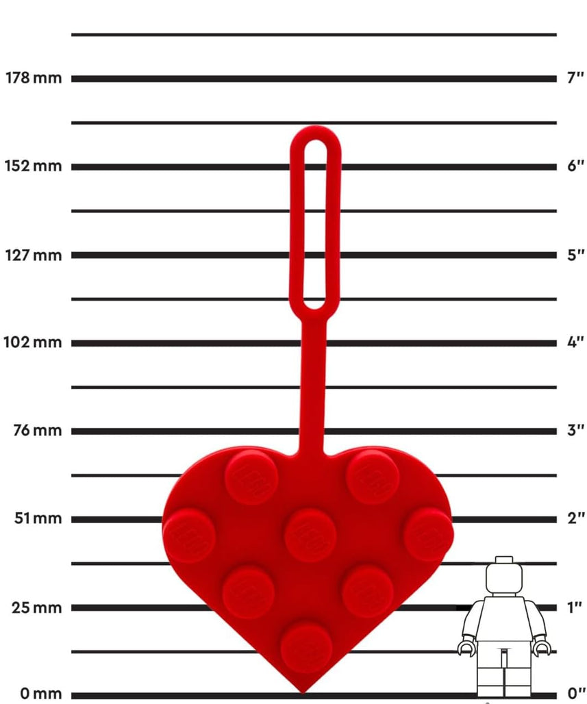 Lego 3x3 Heart Silicone Bag Tag - Red (53658), Silicone, Luggage tag for Travel, Vacation, Cruise, School Backpack Charm