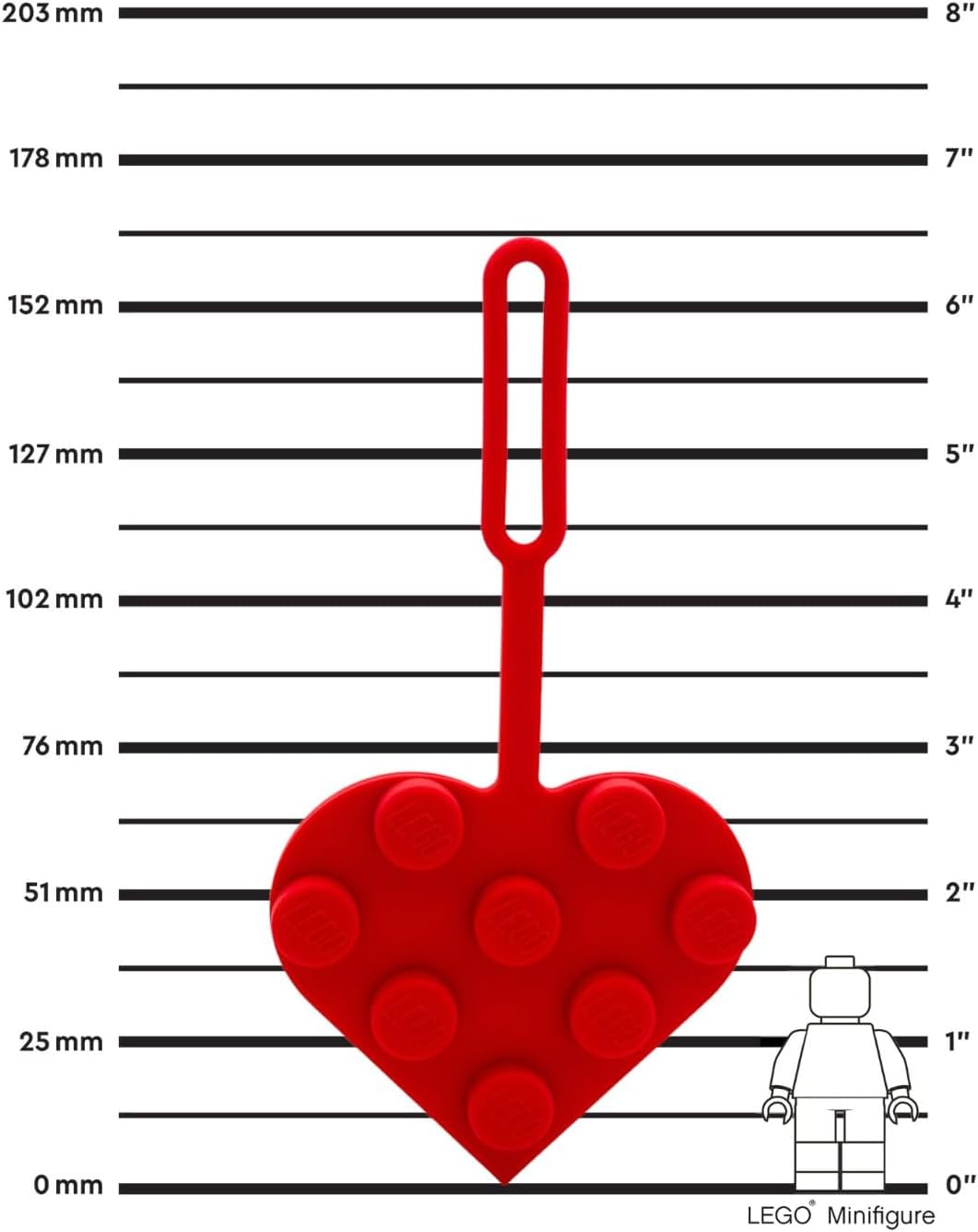 Lego 3x3 Heart Silicone Bag Tag - Red (53658), Silicone, Luggage tag for Travel, Vacation, Cruise, School Backpack Charm