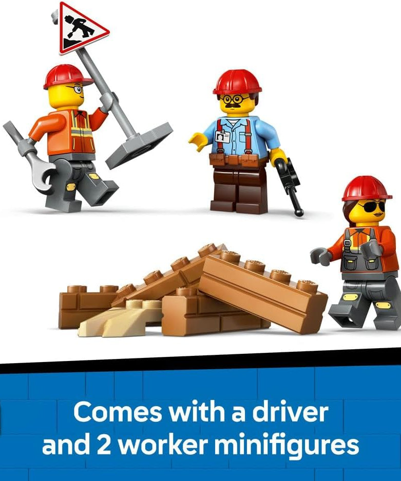 LEGO City Yellow Bulldozer Toy - Large Construction Vehicle Building Set - incl. 3 Minifigures plus Loose Bricks & Road Signs - Birthday Gift for 8+ Year Old Boys - 60466